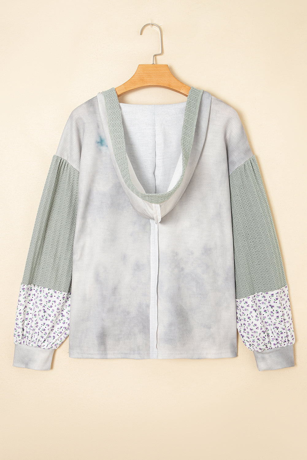 Floral Patched Waffle Textured V-Neck Casual Hoodie - eAura
