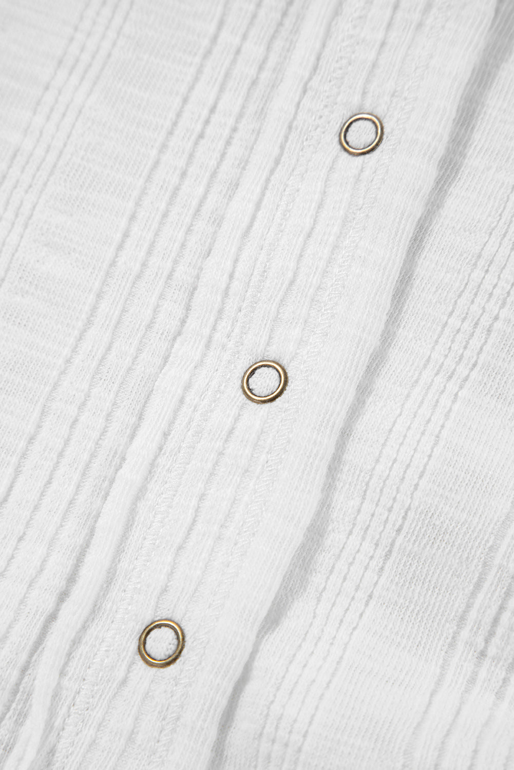 White Snap Button Drawstirng Tie Neck Textured Half Sleeve Shirt eAura