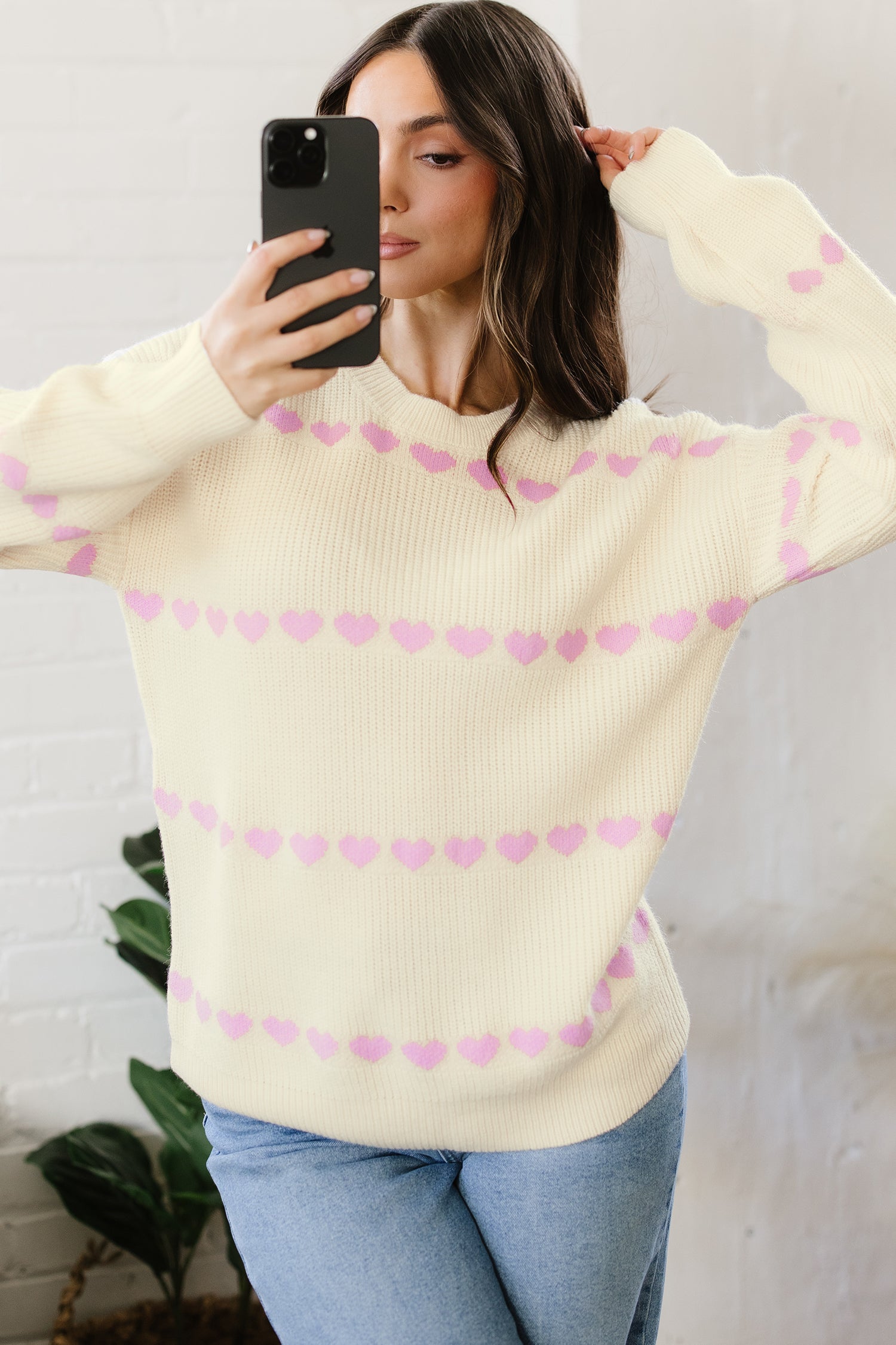 Heart Pattern Rib Knit Sweater - Sweaters & Cardigans/Sweaters