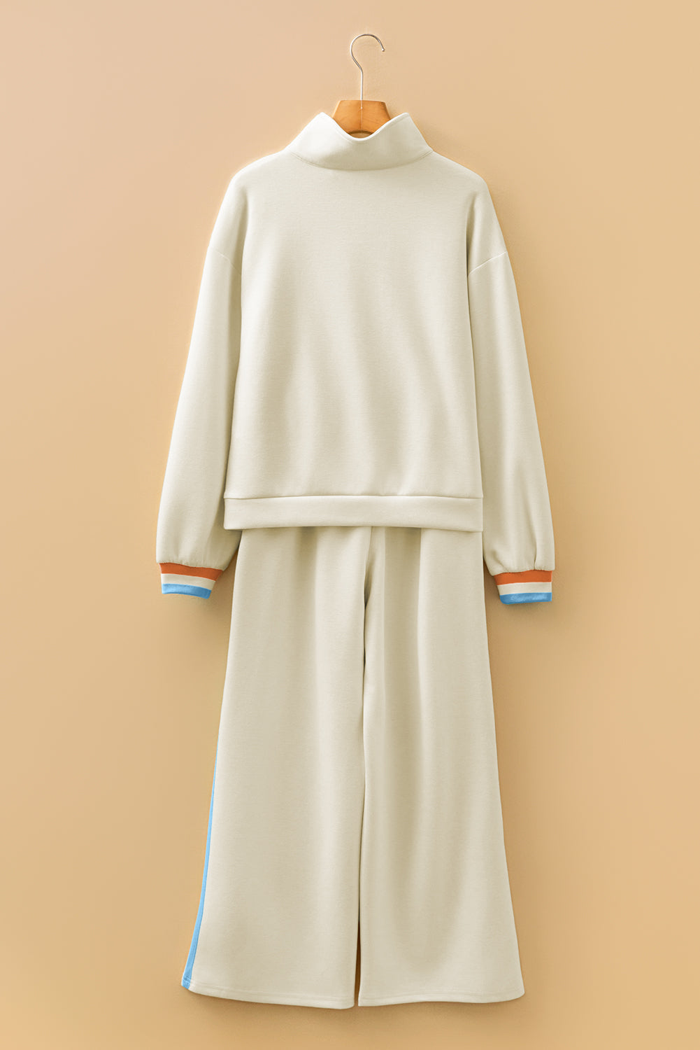 Striped Patchwork Quarter Zip Pullover Loose Trousers Co-ord set - eAura