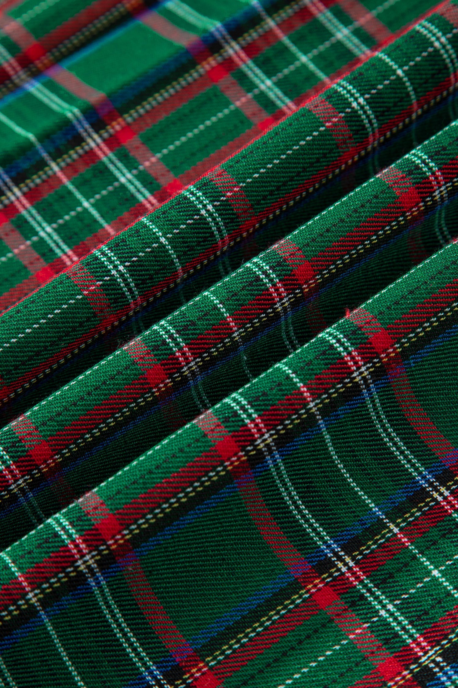 Tartan Plaid Square Neck Puff Sleeve Knot Waist Flared Midi Dress - eAura