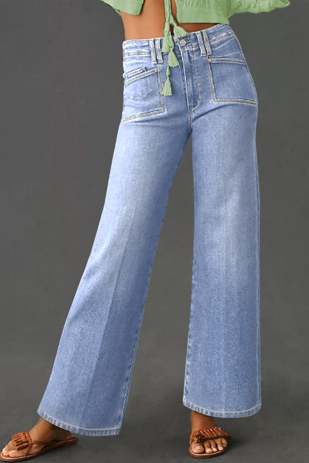 Blue Loose Straight Leg High Waist Jeans