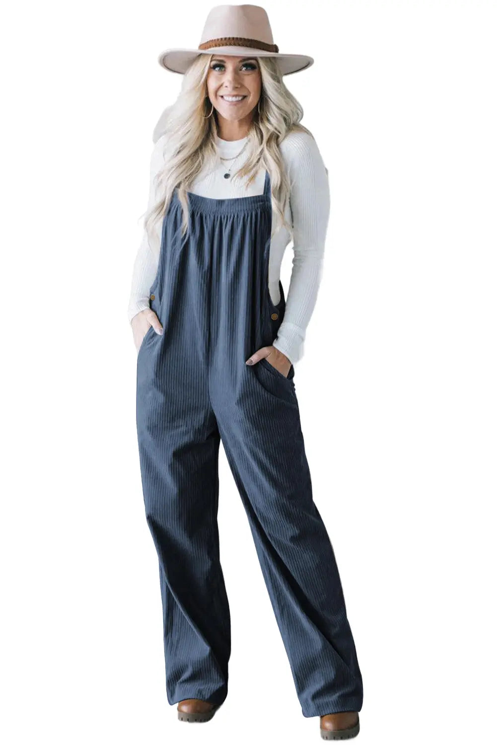 Button Adjustable Straps Solid Colour Ribbed Jumpsuit - Green or Teal