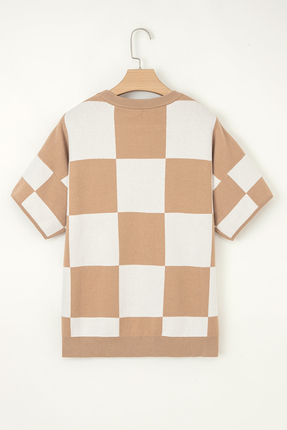 Checkered Pattern Loose Drop Shoulder Half Sleeve Sweater eAura