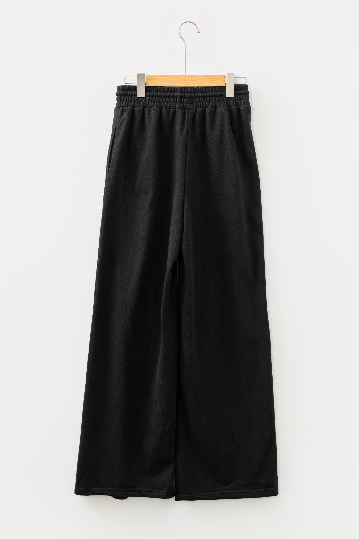 Black Seamed Drawstring High Waist Wide Leg Sweatpants - Activewear/Bottoms
