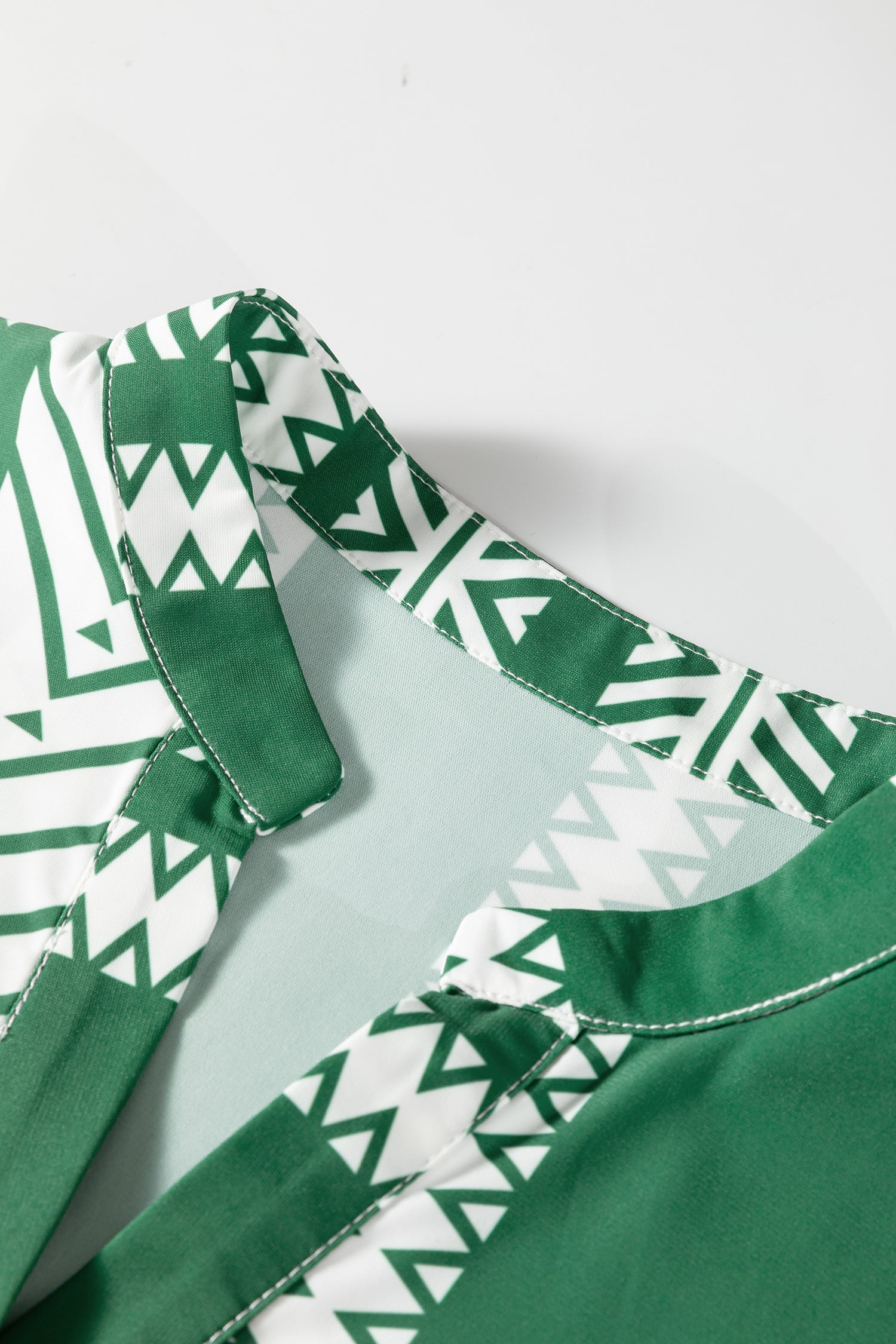 Green Boho Ethnic Print Half Button 3/4 Sleeve Casual Dress