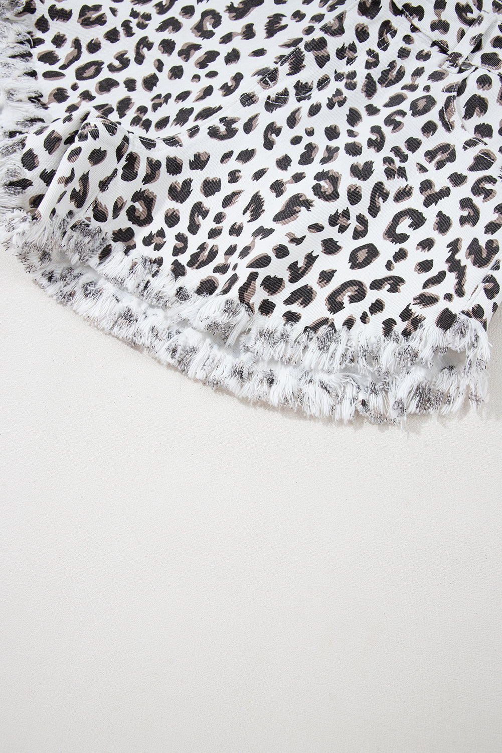 White Leopard Frayed Hem Denim Shorts eAura