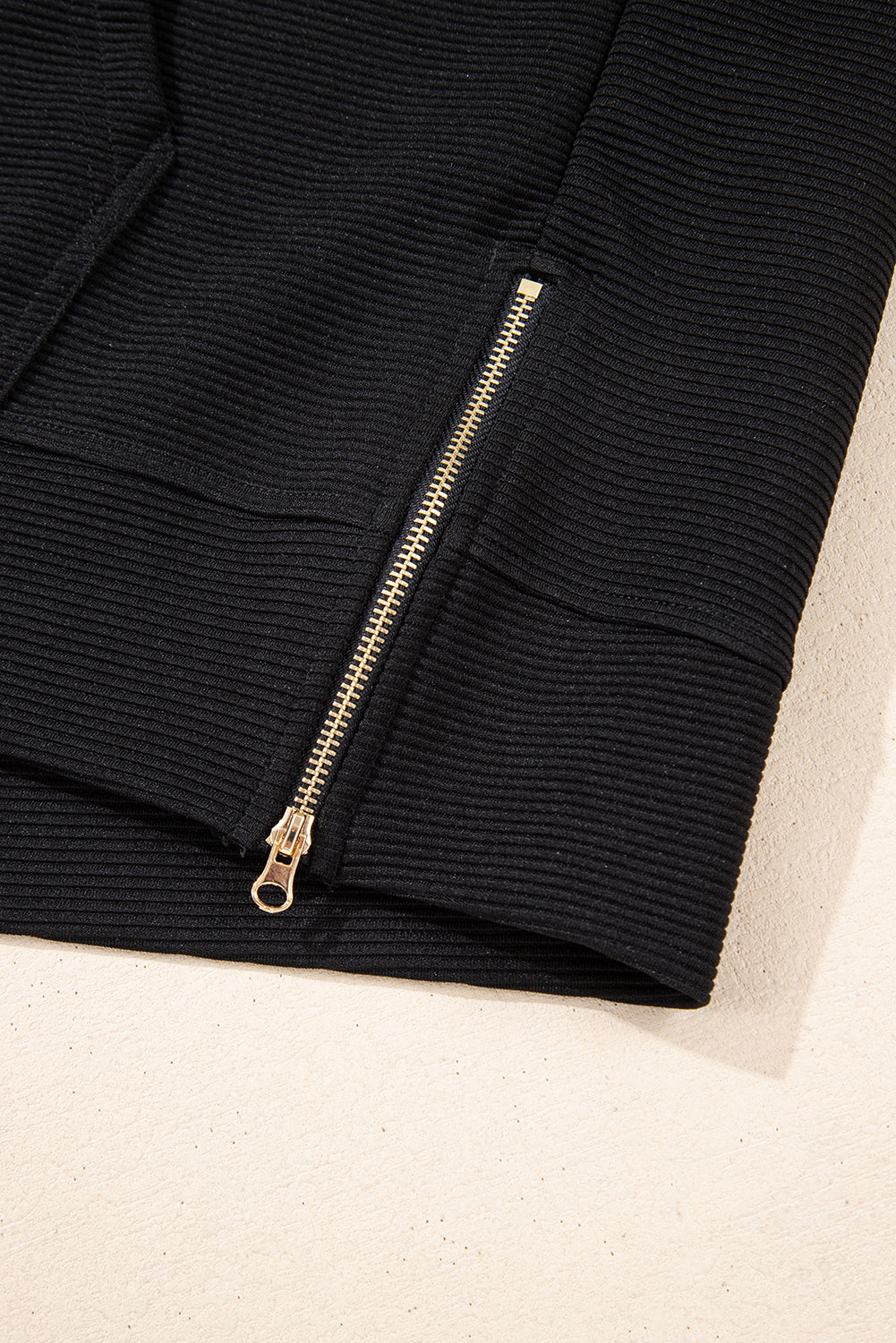 Black Textured Quarter Zip Kangaroo Pocket Top Drawstring Shorts Set eAura