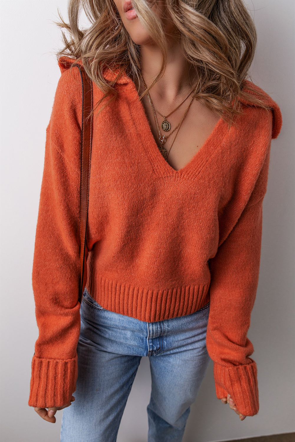 Collared V-Neck Ribbed Edge Sweater Dear-Lover Dropshipping