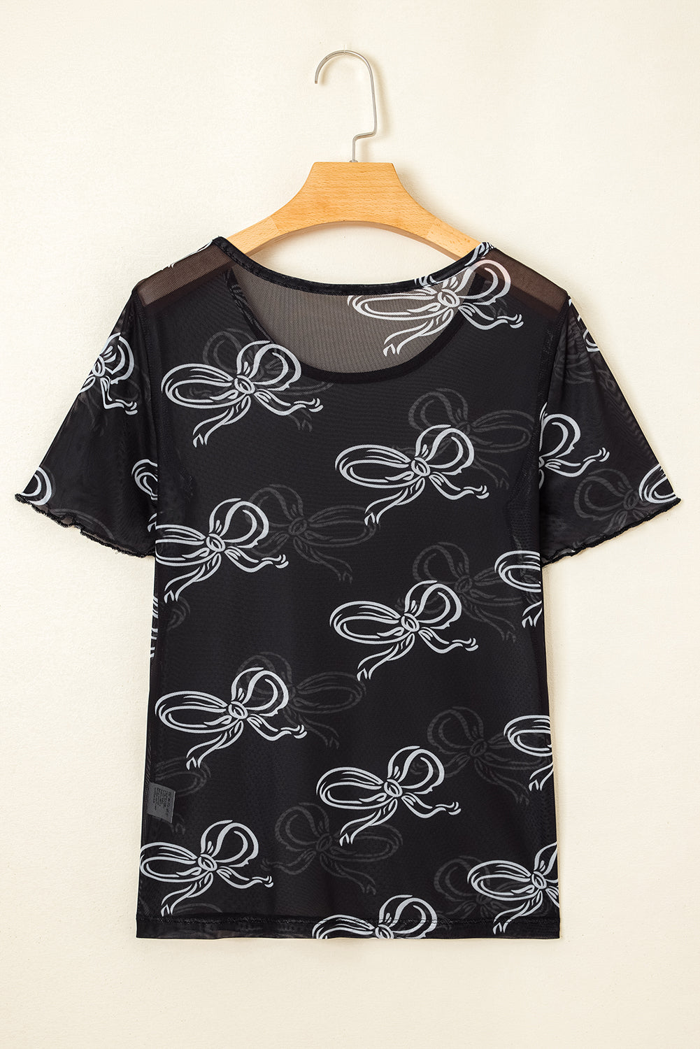 Black Bow Printed Mesh Short Sleeve Top eAura