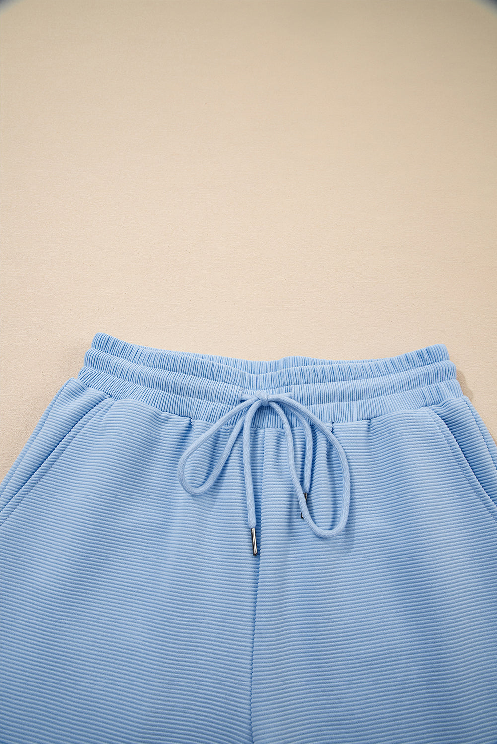 Beau Blue Textured Ruffled Sleeve Zipped Top and Wide Leg Trousers Set eAura