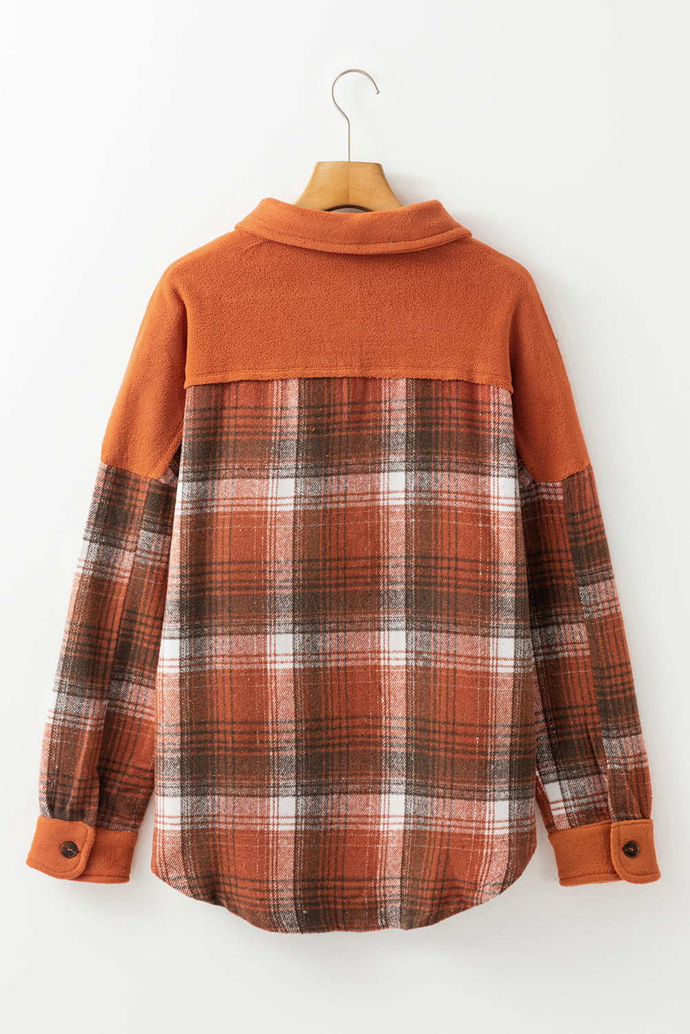 Khaki Colourblock Plaid Pattern Flap Pockets Buttoned Shacket eAura