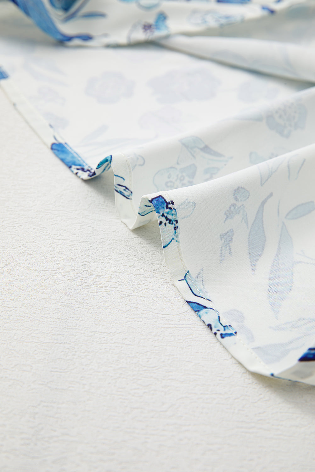 Sky Blue Floral Print Ruffled Short Sleeve Blouse eAura