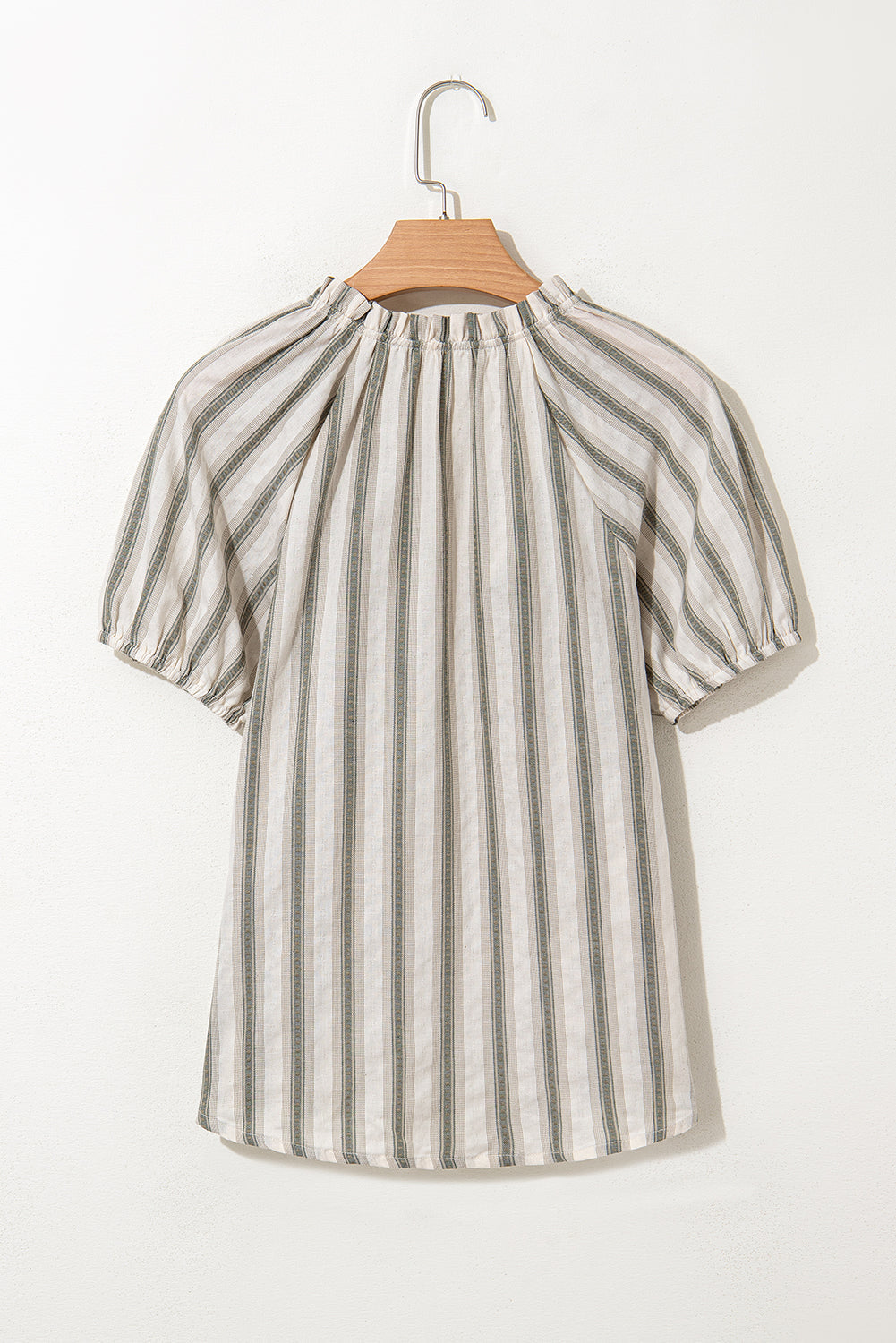 Grey Stripe Frilled Tie Neck Short Sleeve Blouse eAura