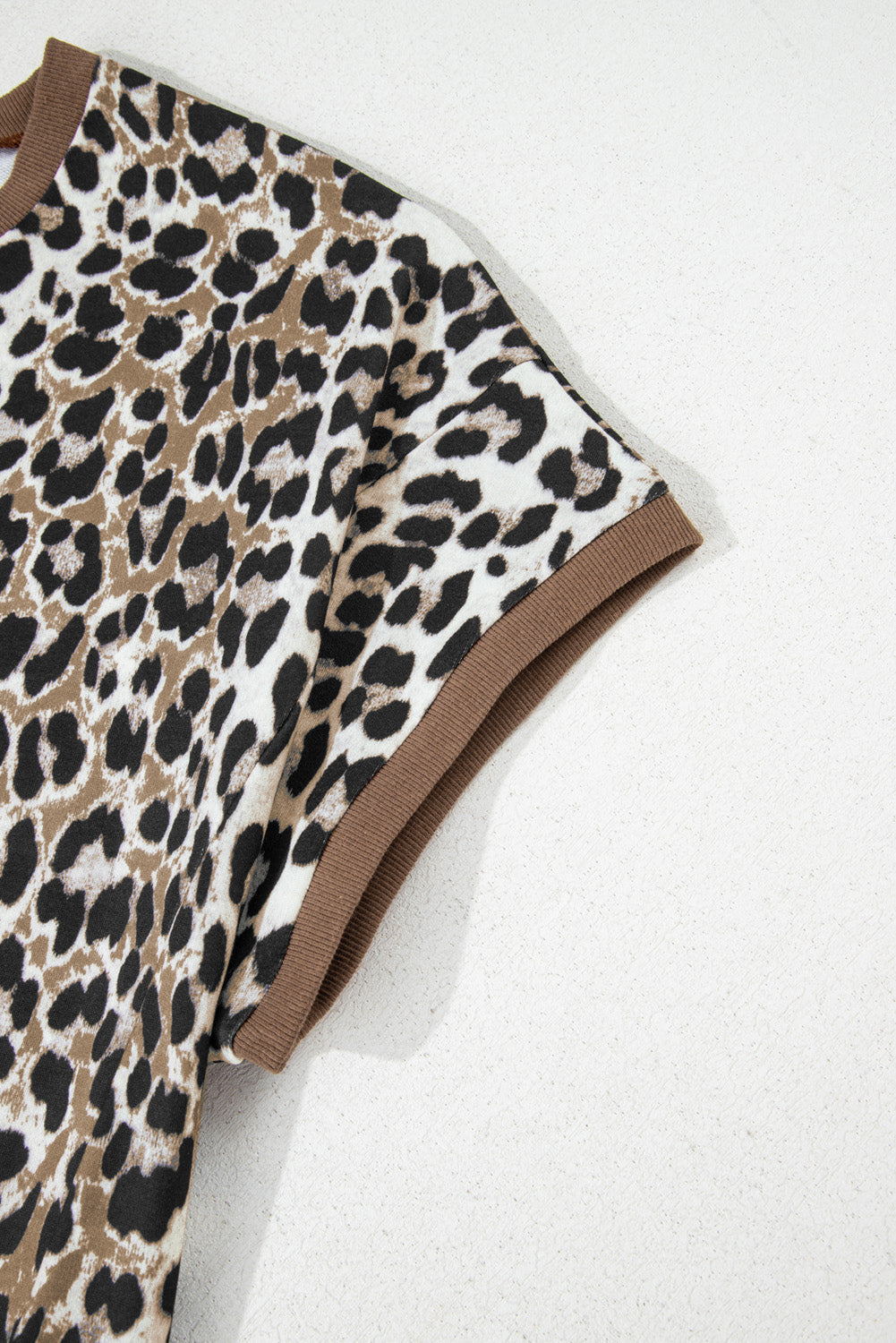 Khaki Leopard Contrast Trim Short Sleeve Loose Plus Size Top BB Fashion Outlet