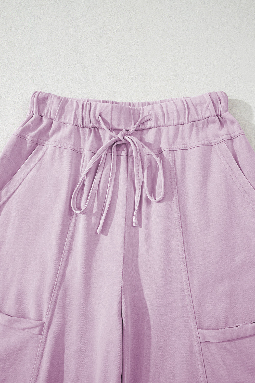 Mineral Wash Exposed Seam Drawstring High Waist Wide Leg Cargo Trousers eAura