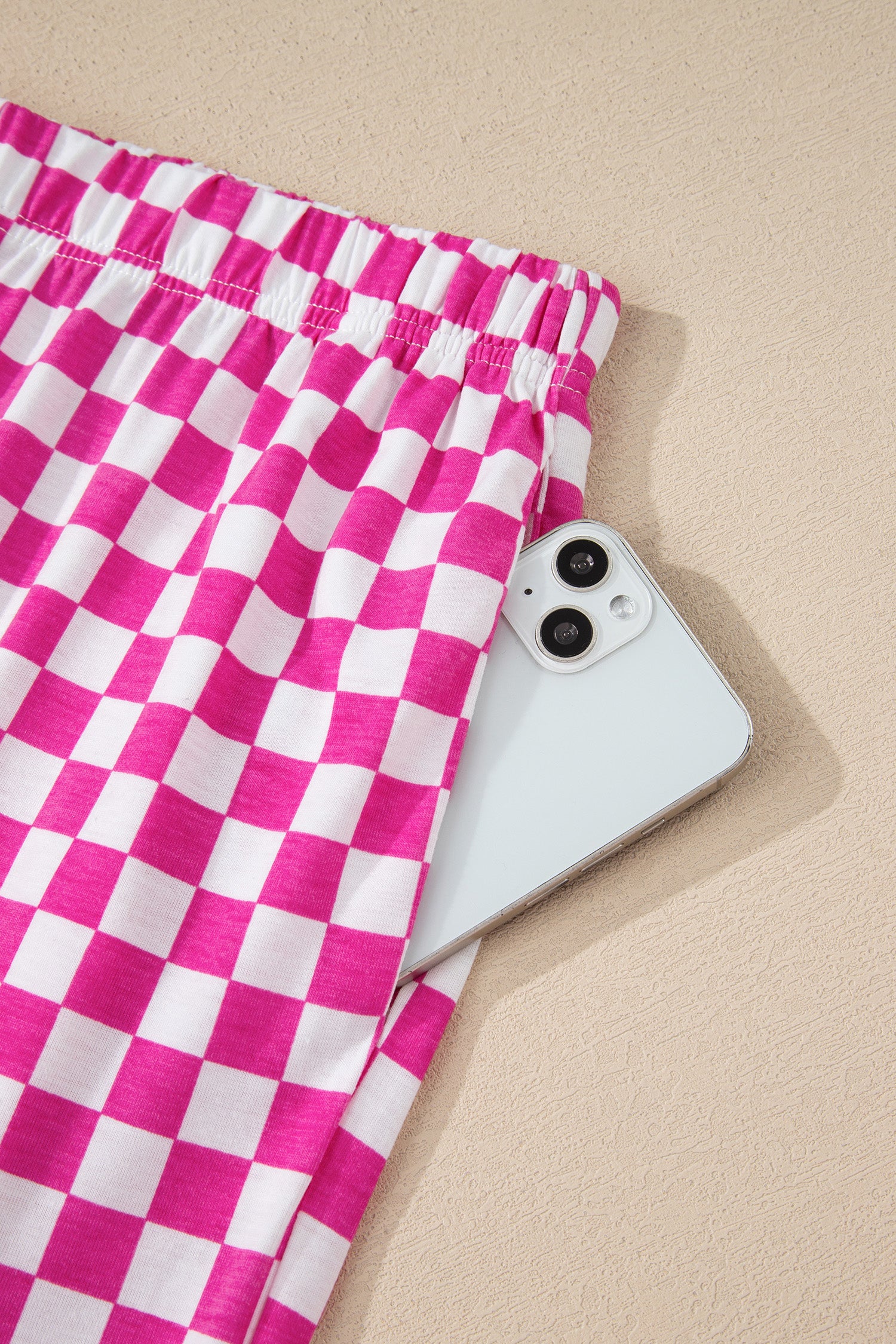 Checkered Print Half Sleeve Tee 2pcs Lounge Pant Set – Rose