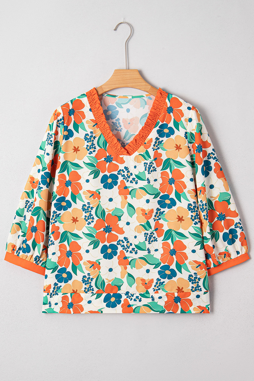 V-Neck Floral Print Sleeve Blouse - eAura