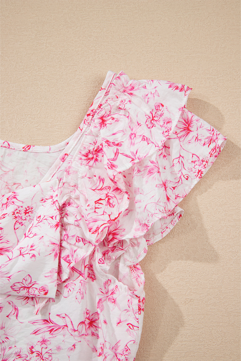 Floral Ruffled Short Sleeve Bow Back Square Neck Blouse eAura