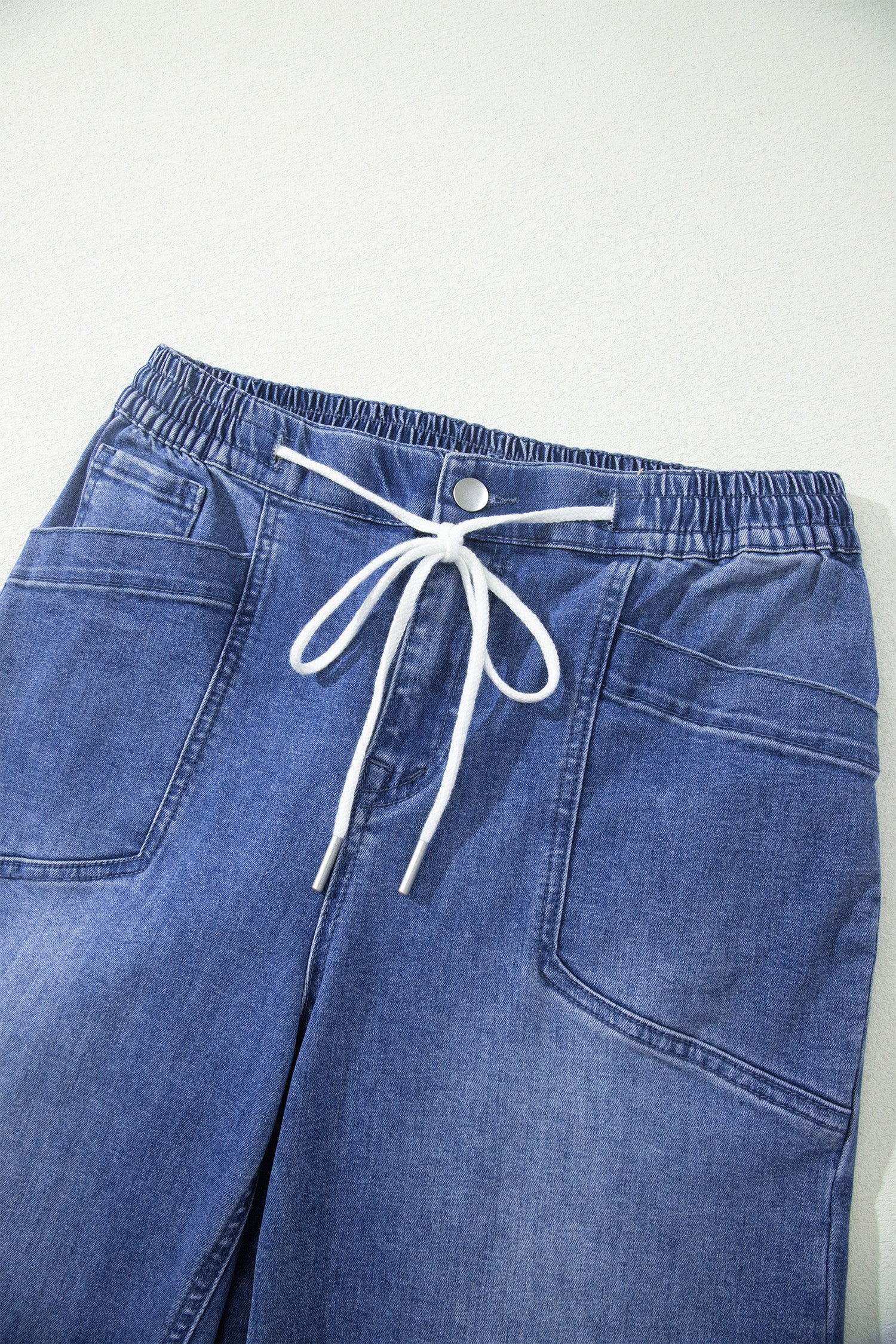 Drawstring Waist Ankle Length Casual Jeans Regular Fit Pocket Detail Denim Pants – Ashleigh Blue