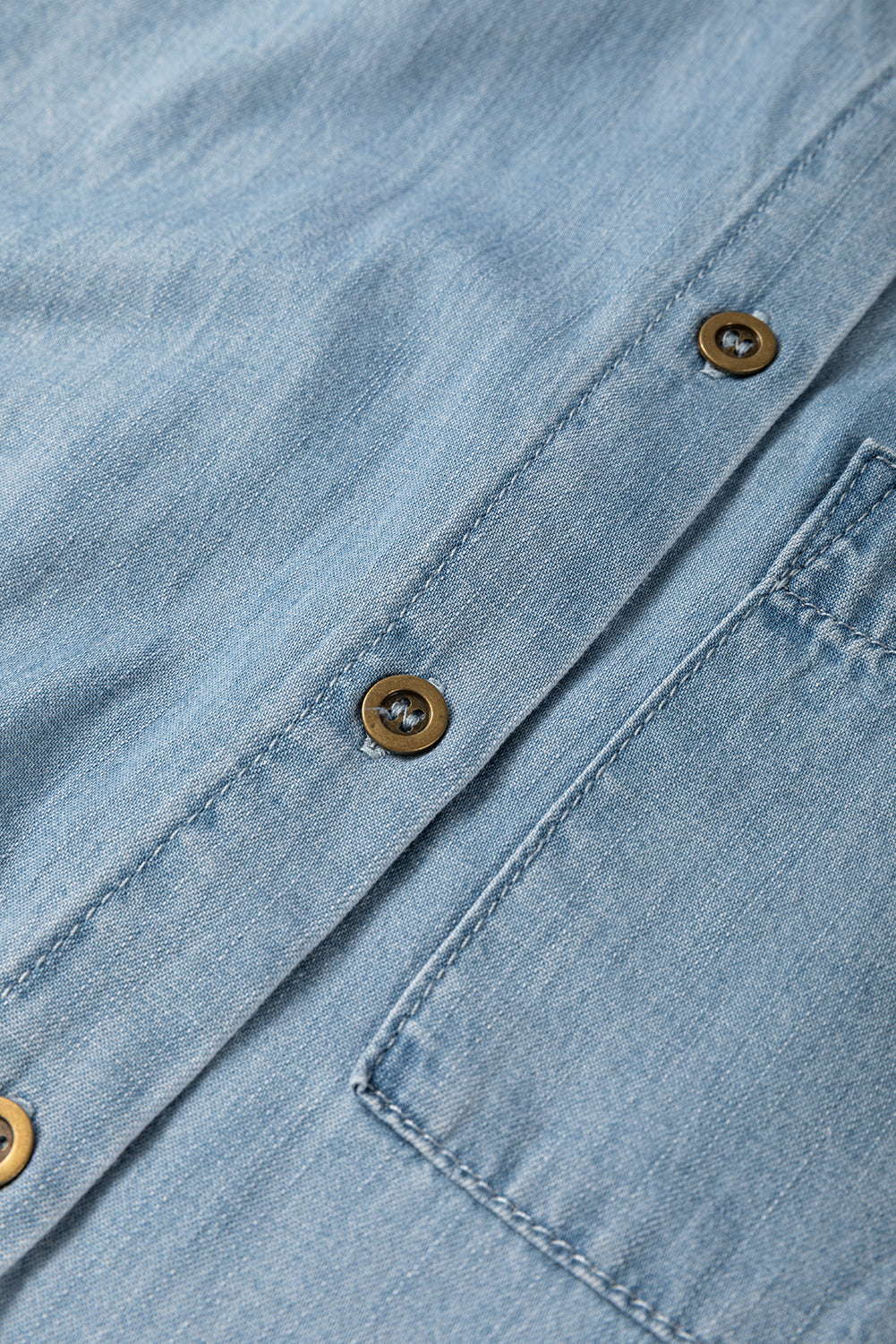 Dusk Blue Folded Short Sleeve Patched Pocket Denim Shirt eAura