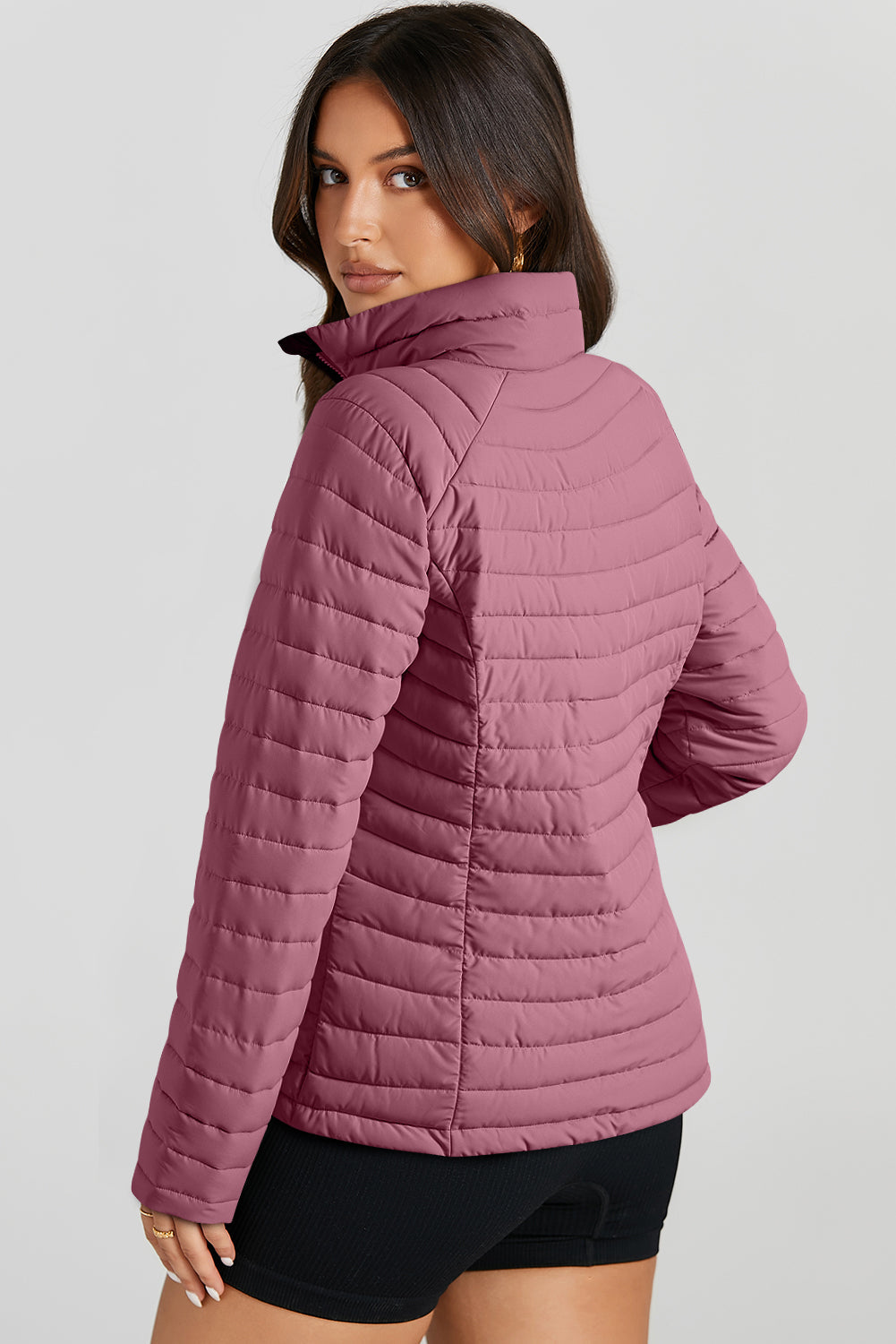 Myosotis Solid Colour Quilted Zip-up Puffer Jacket Beagle Boutique Fashion Outlet