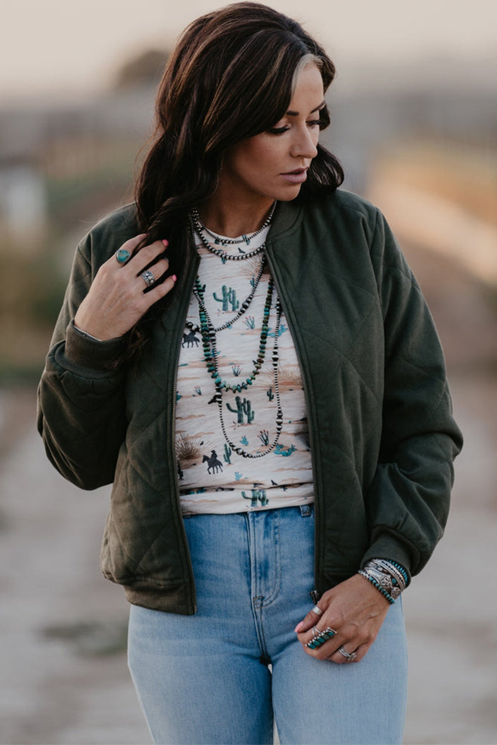 Cactus Print Crew Neck Short Sleeve T-Shirt