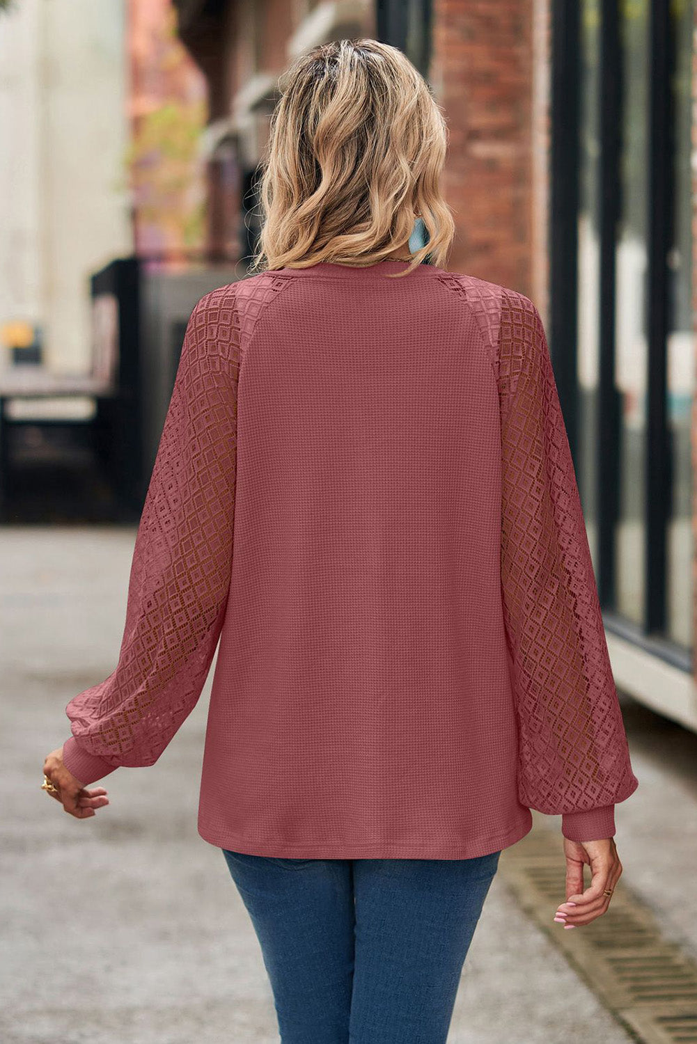 Waffled Knit Lace Long Sleeve Buttoned Cardigan BB Fashion Outlet