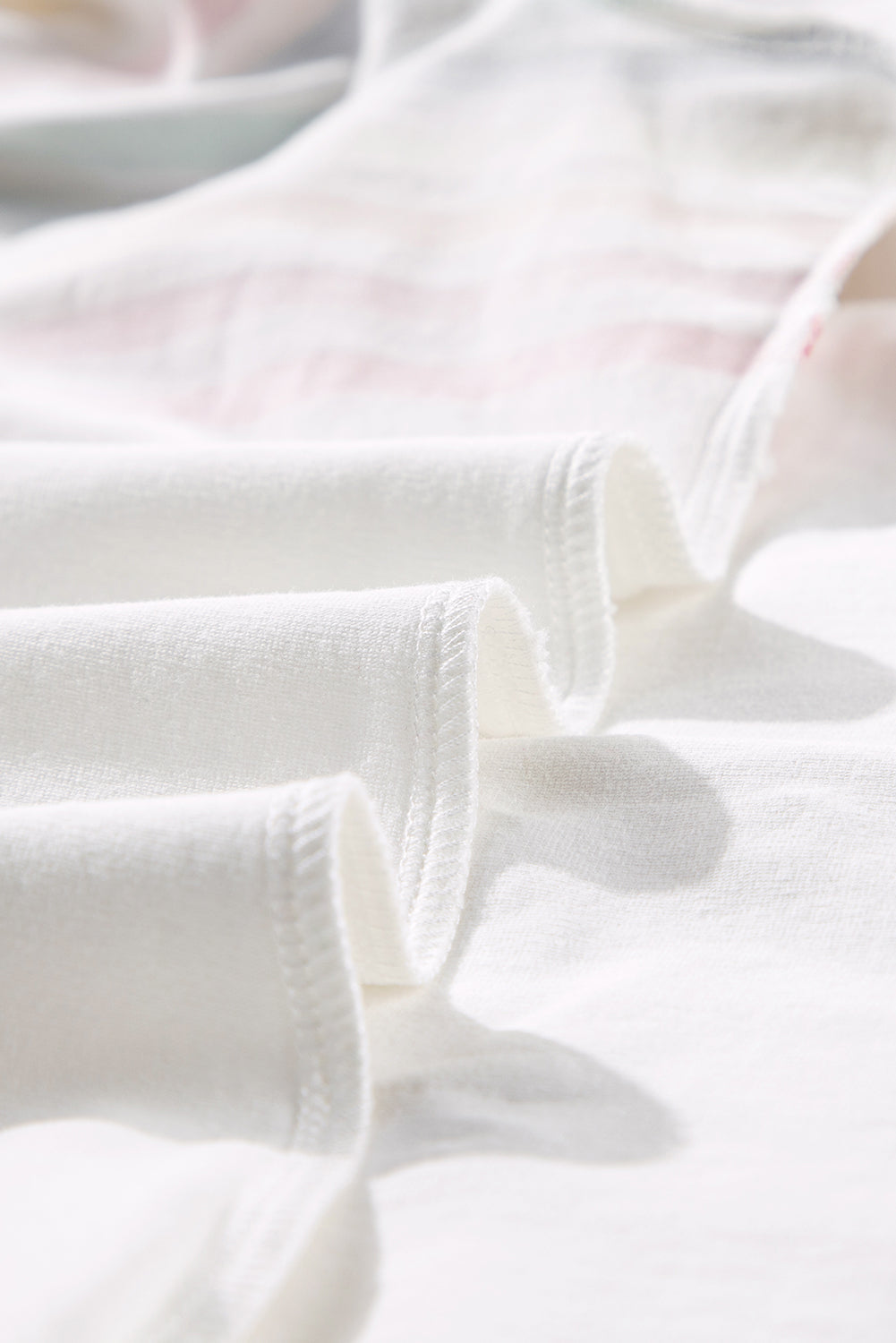 White Rainbow Stripe Print Contrast Crewneck T Shirt eAura