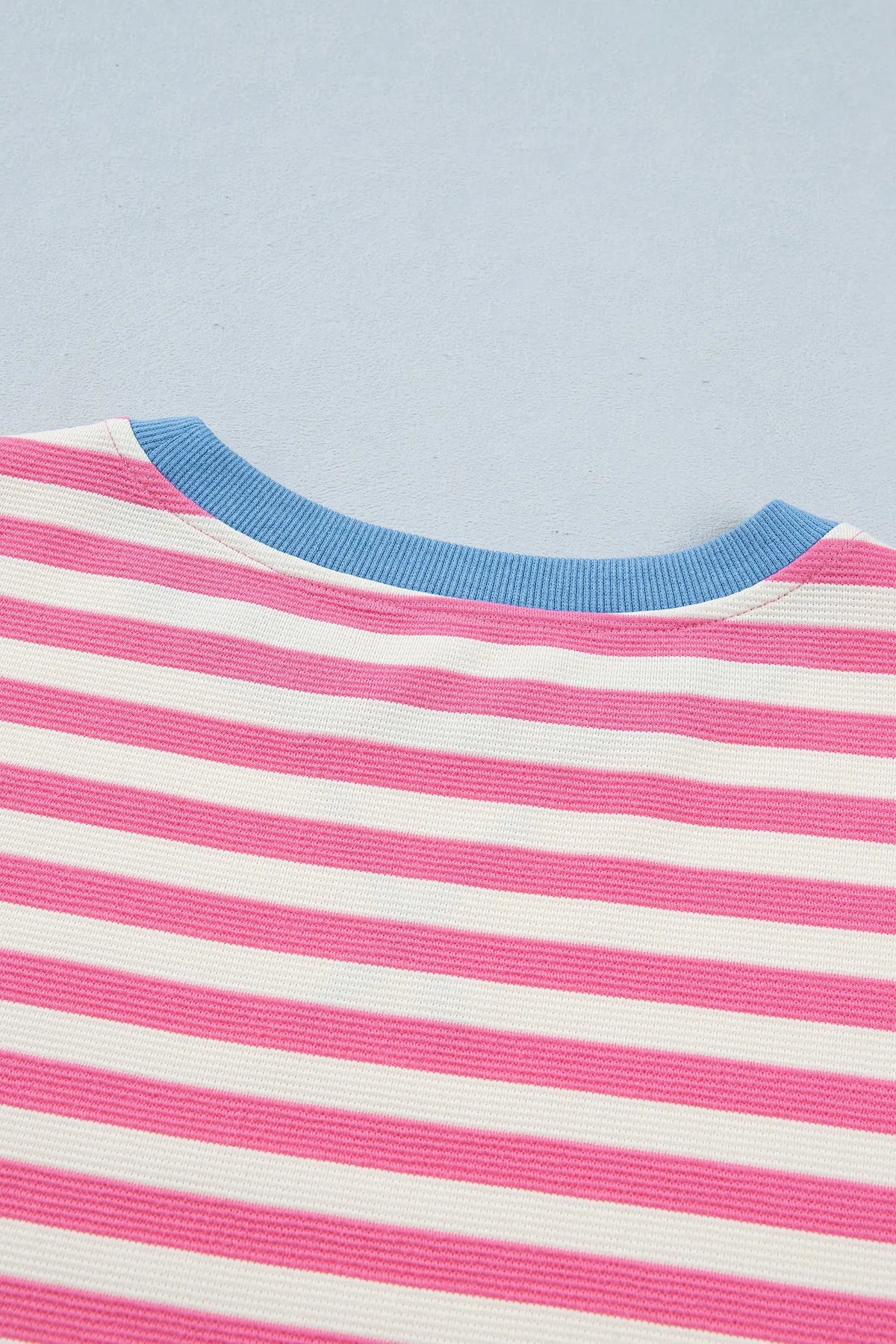 Contrast Patchwork Short Sleeve Loose Tee – Pink Stripe