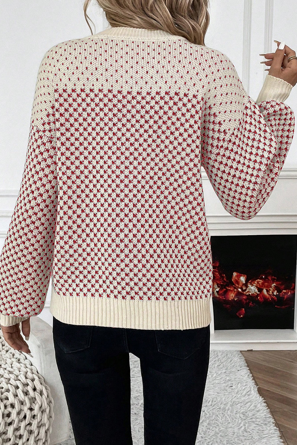 Contrast Colour Pattern Lantern Sleeve Sweater eAura