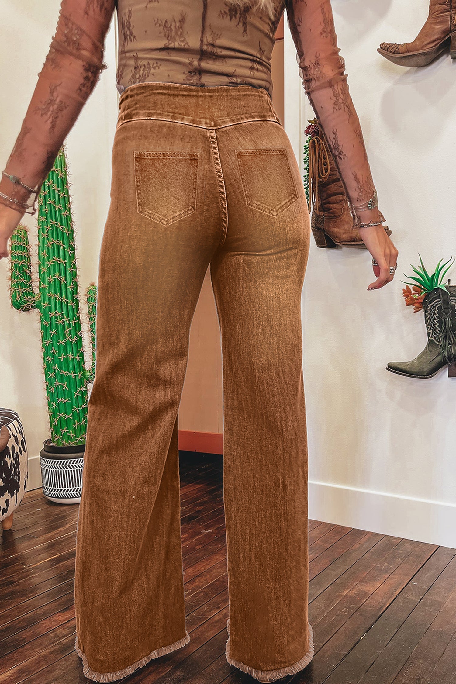 High Waist Button Fly Seamed Raw Hem Flare Jeans - Bottoms/Jeans/Flared&Bootcut