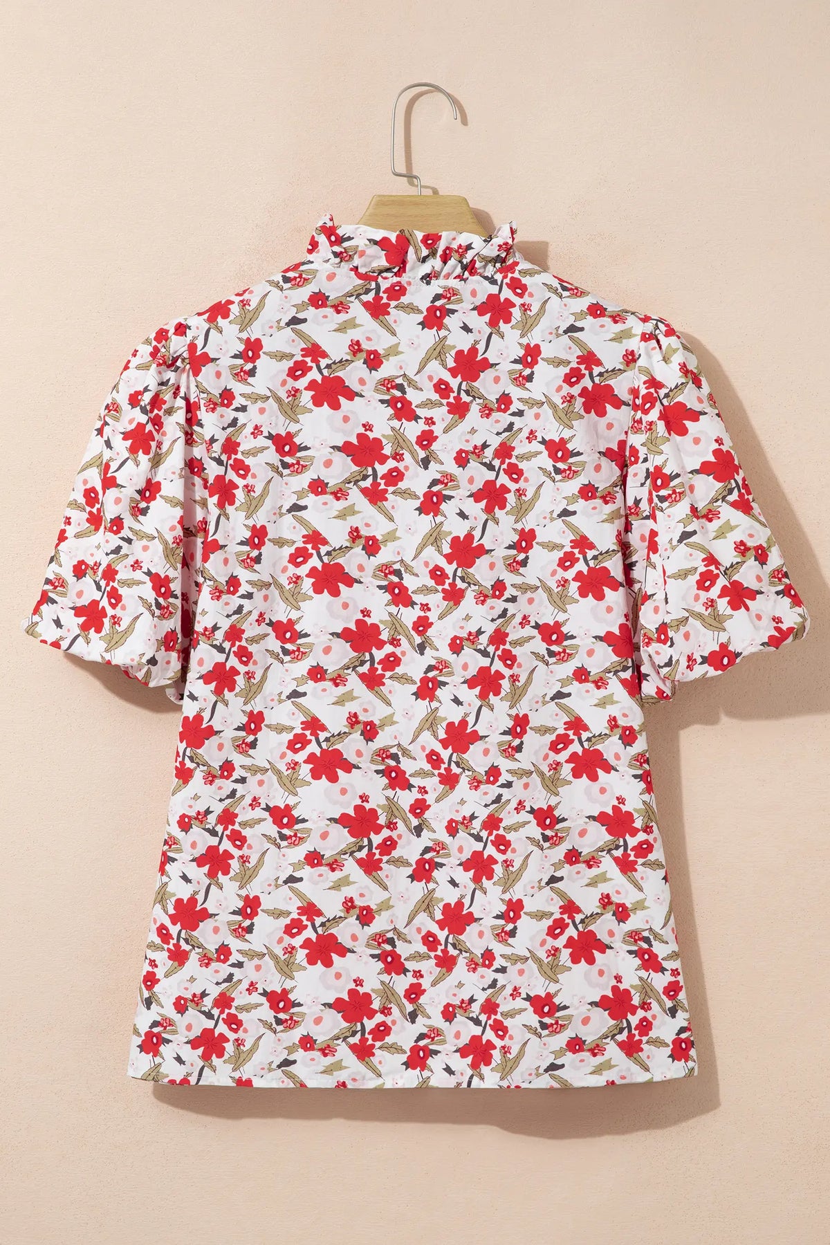 Floral Print Short Puff Sleeve Button Front Shirt