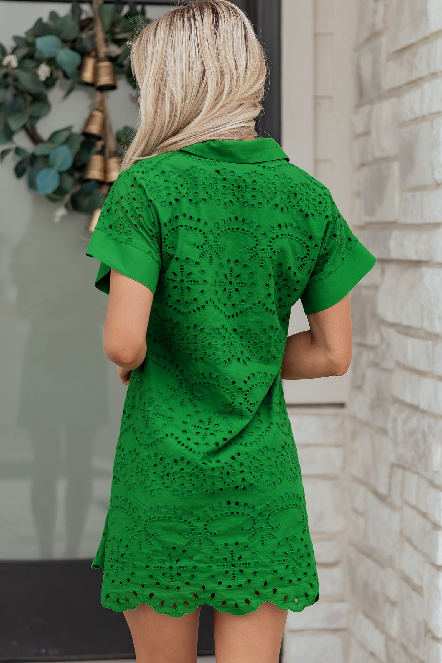 Solid Color Eyelet Embroidered T Shirt Mini Dress – Rose Red
