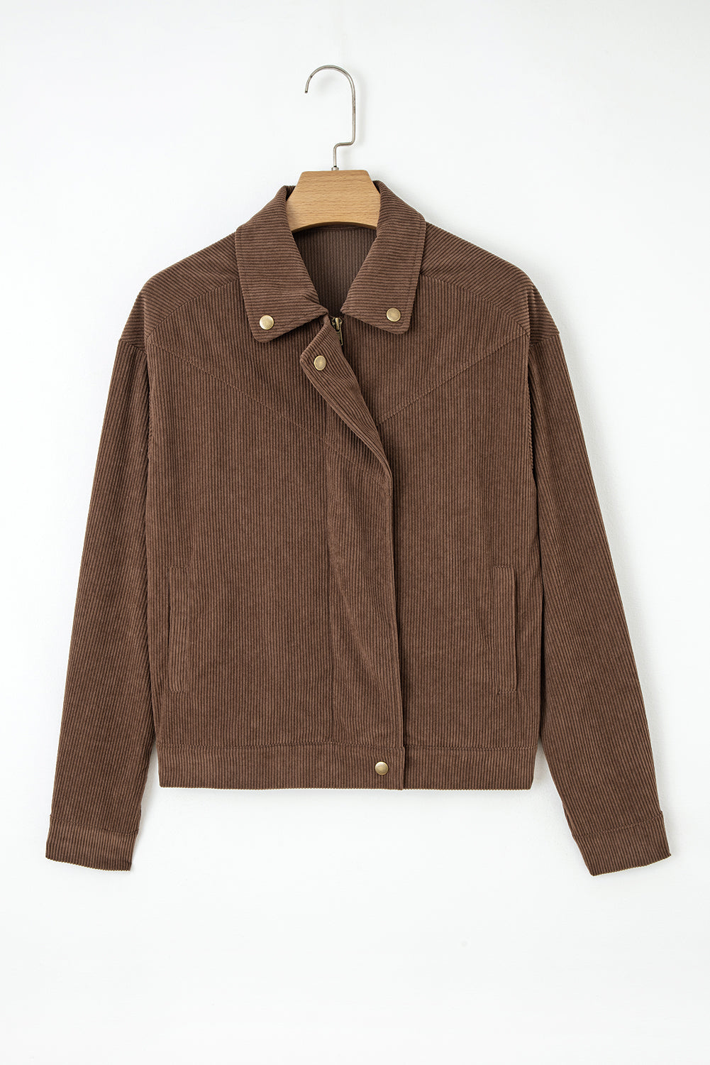 Zip Up Lapel Collar Soft Corduroy Jacket eAura