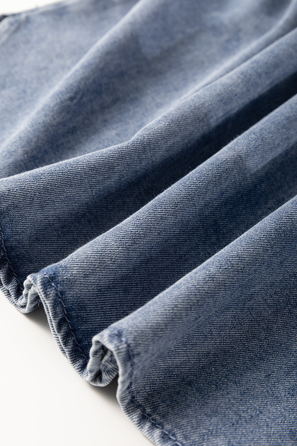 Dusk Blue V Neck Ruffled Short Puff Sleeve Denim Top - eAura