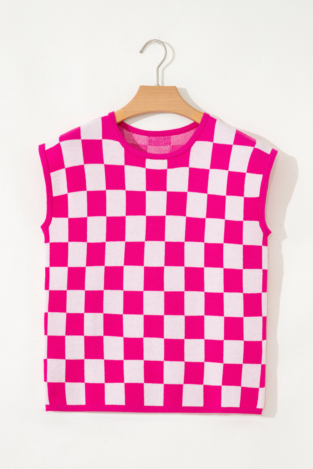 Rose Check Pattern Cap Sleeve Knit Sweater eAura