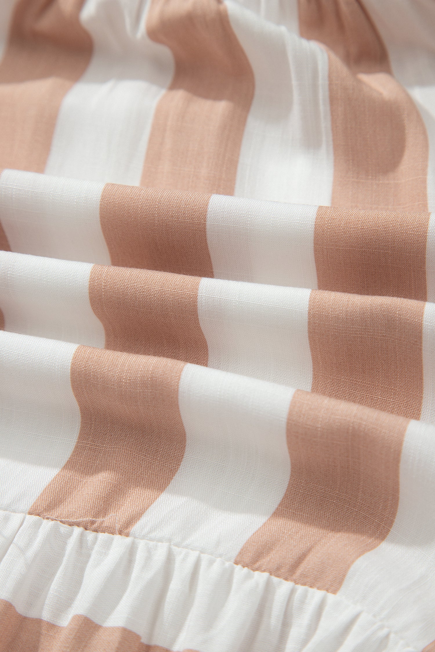 Khaki Stripe V Neck Ruffle Sleeve Flared Summer Dress