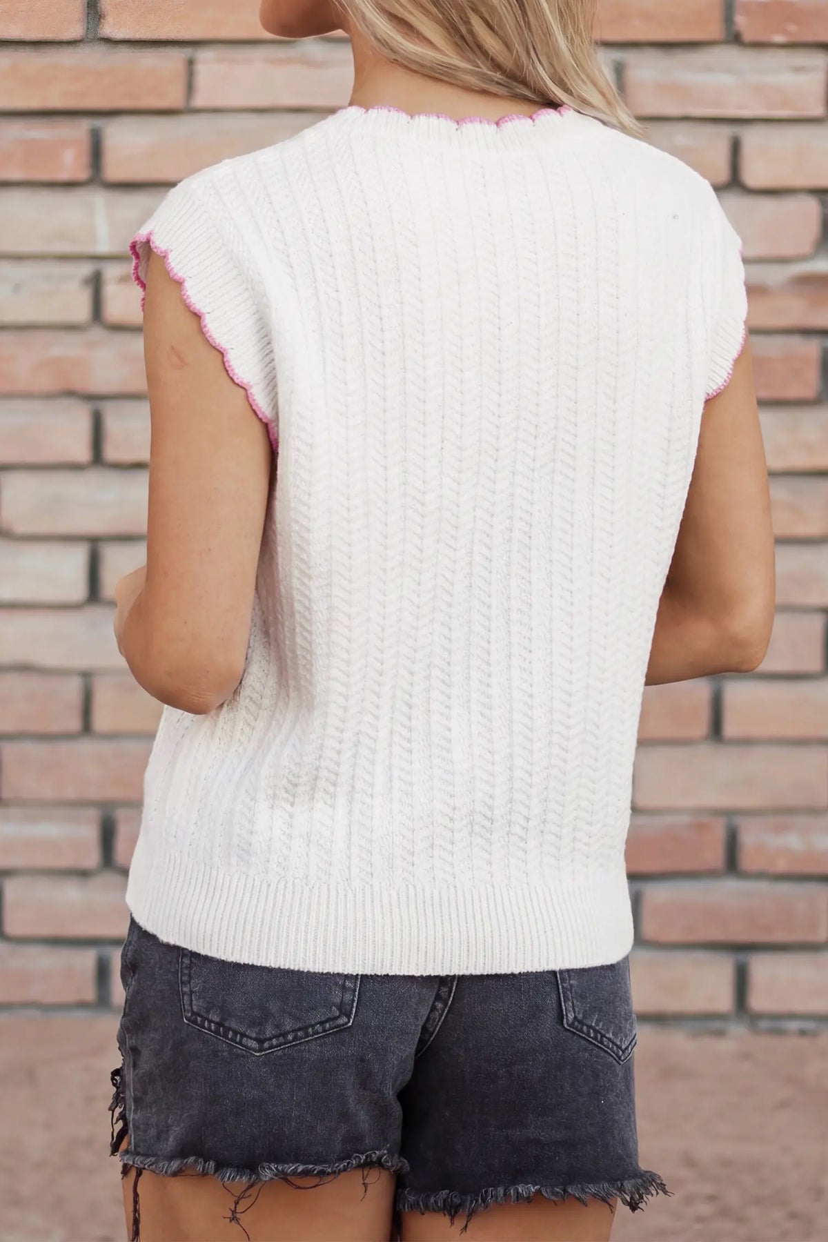 Lets Play Rugby Pattern Textured Knit Casual Shift Sweater Vest – White