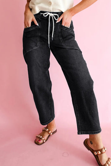 Jeans Drawstring Waist Ankle-Length Regular Fit with Pocket Detail