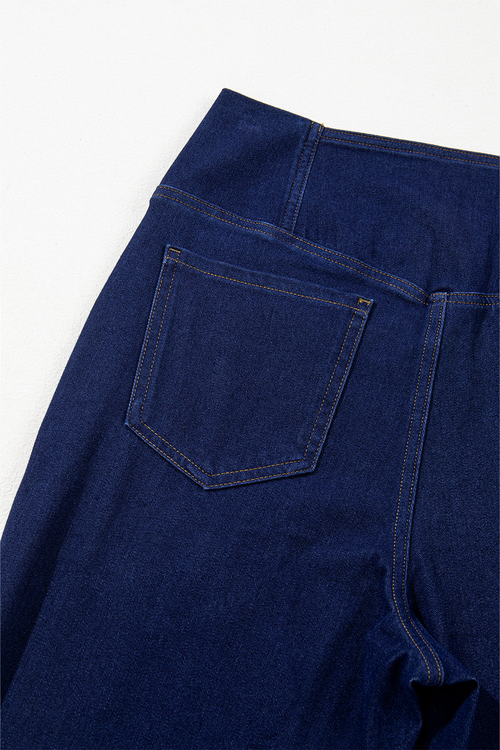 Dusk Blue Solid Crossed Waist High Elastic Fit Flare Jeans Beagle Boutique Fashion Outlet