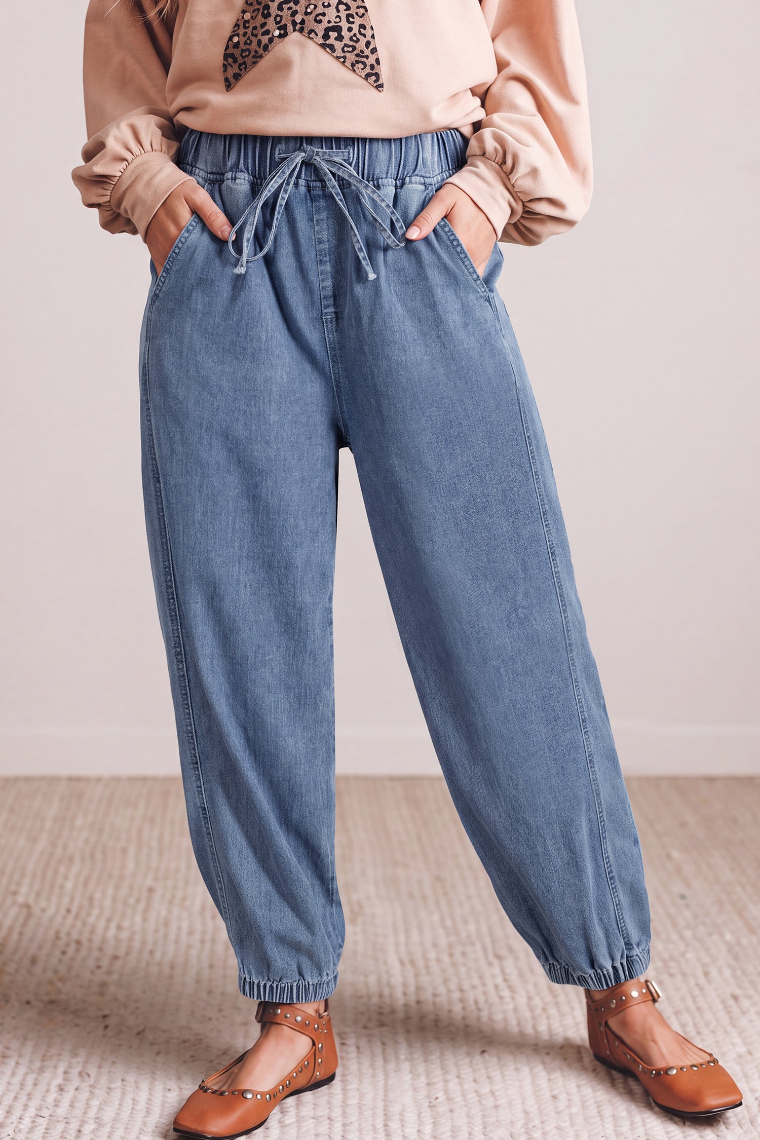 Elastic Waist Harem Ankle Length Jeans – Dusk Blue
