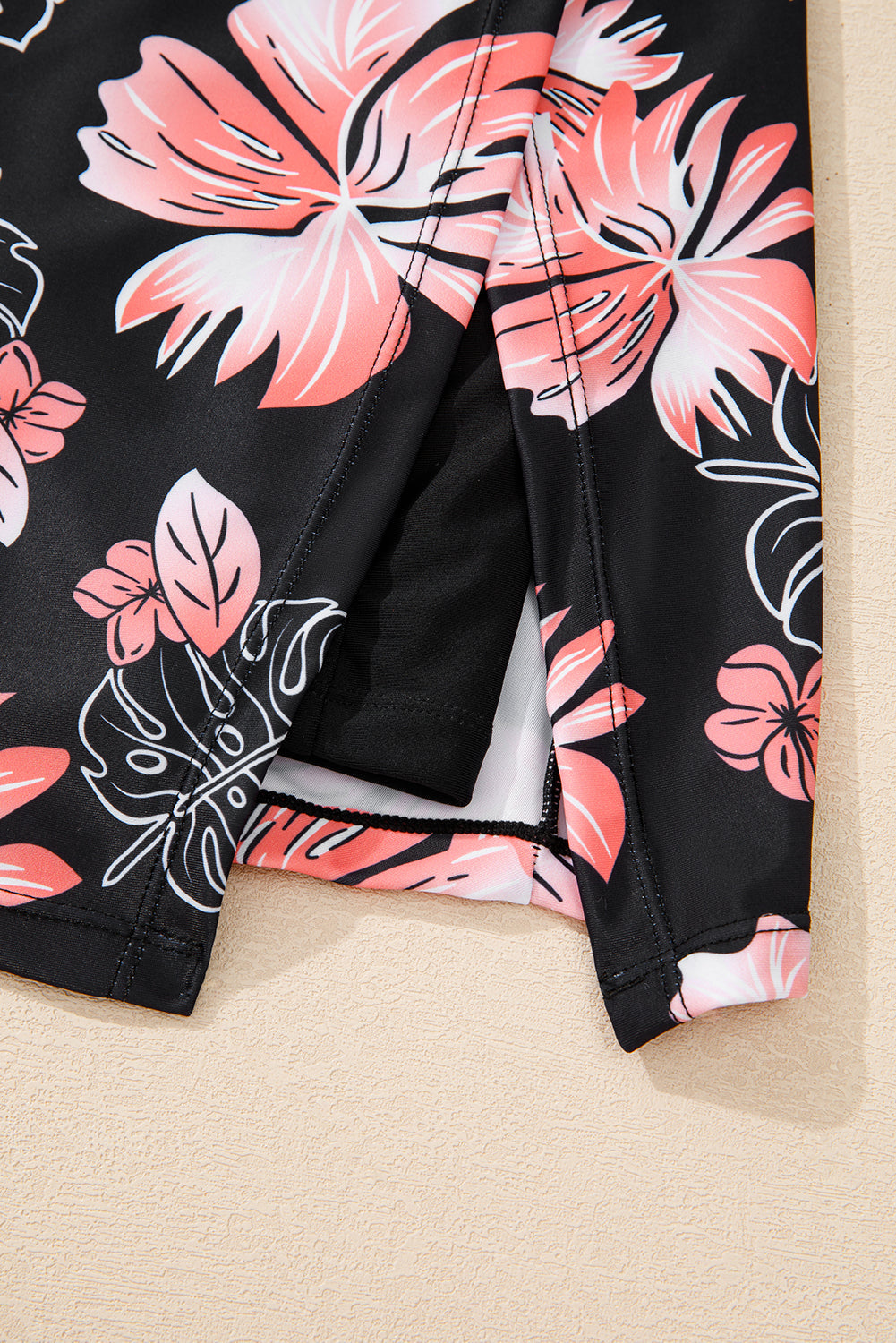 Black Floral Print Twisted Hollowed Back Swim Dress BB Fashion Outlet