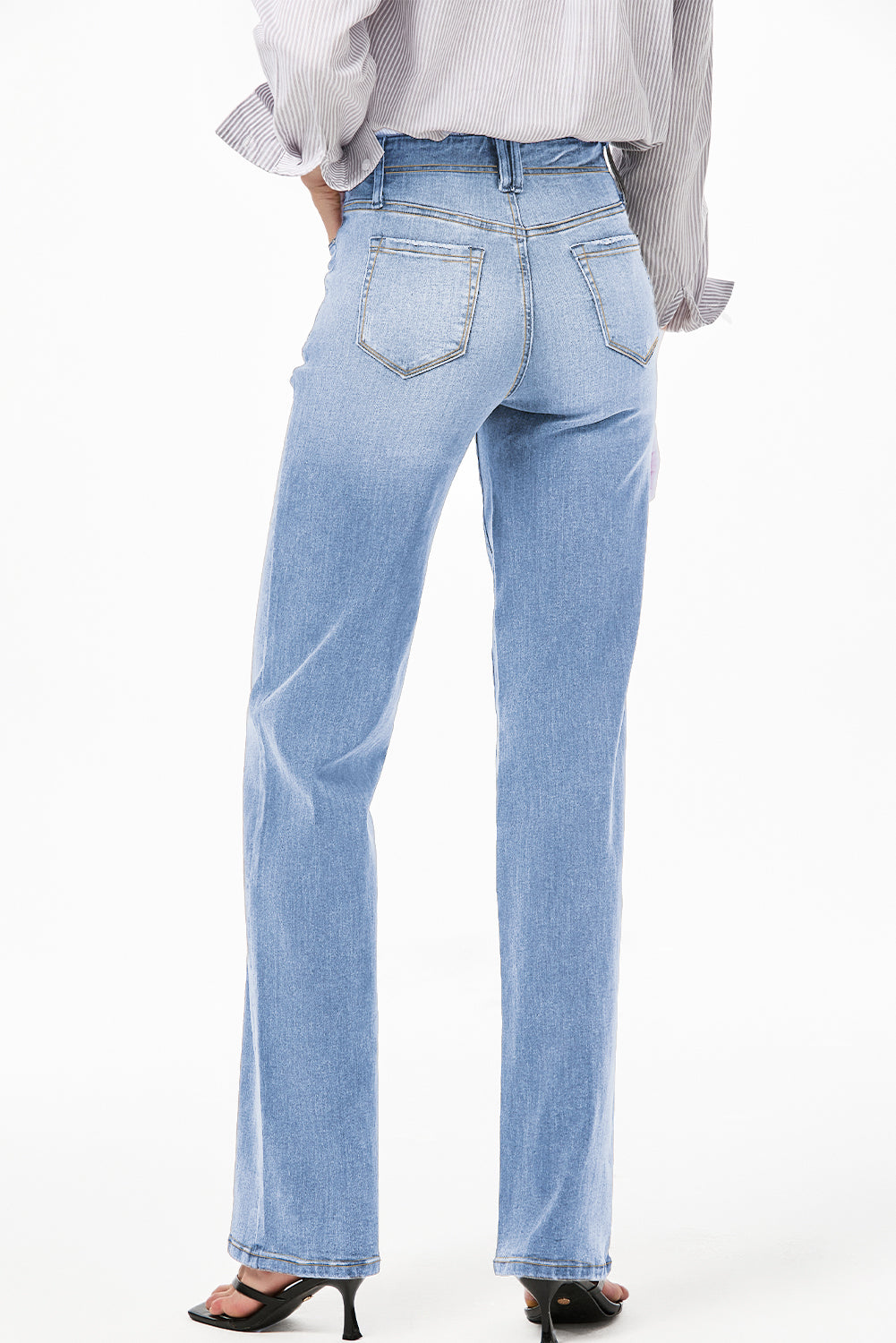 Blue Loose Straight Leg High Waist Jeans