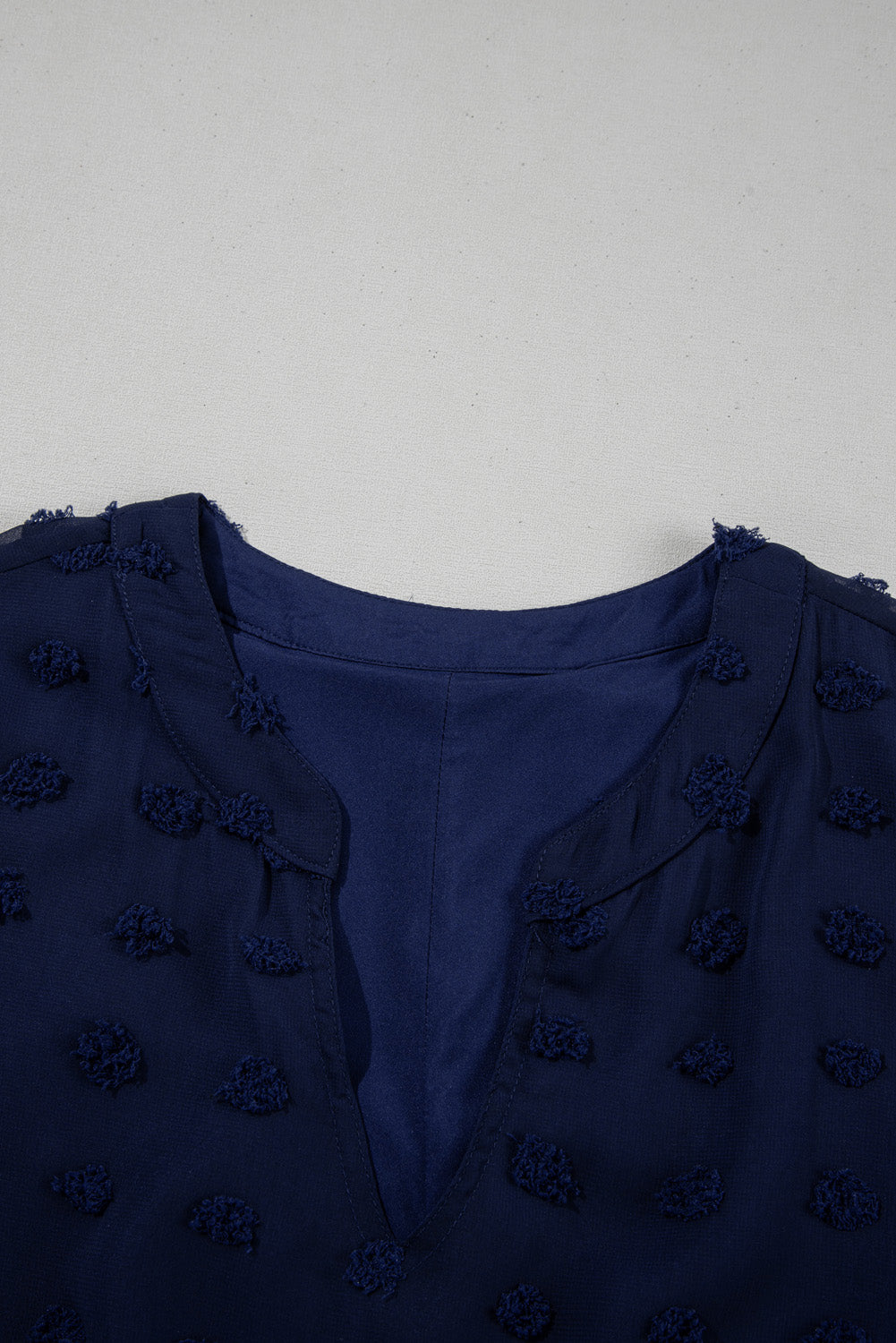 Navy Blue Dotty Textured Notched Neck Plus Ruffled Dress BB Fashion Outlet