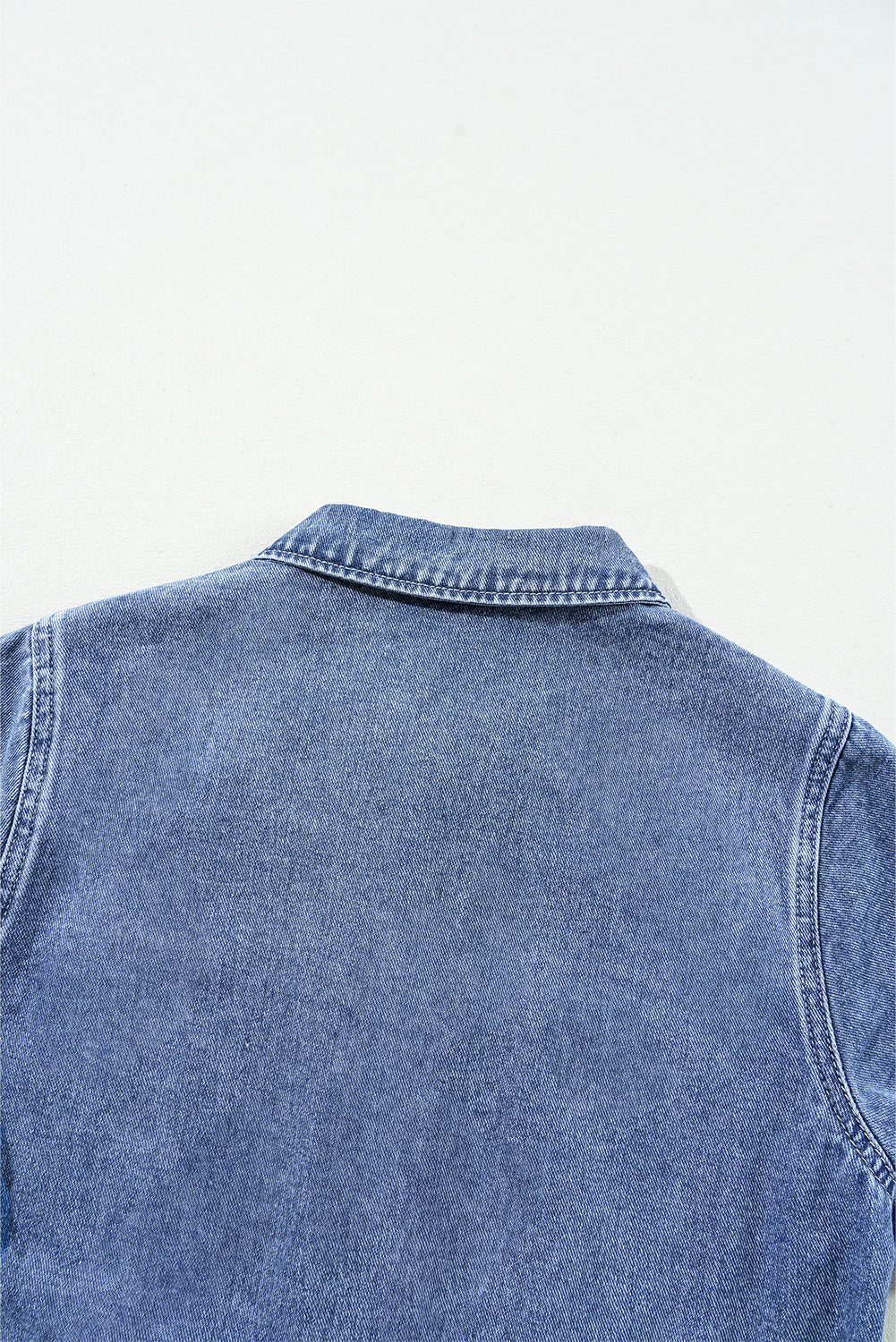 Dusk Blue Chest Pocket Front Buttoned Folded Edge Denim Short Sleeve Romper eAura