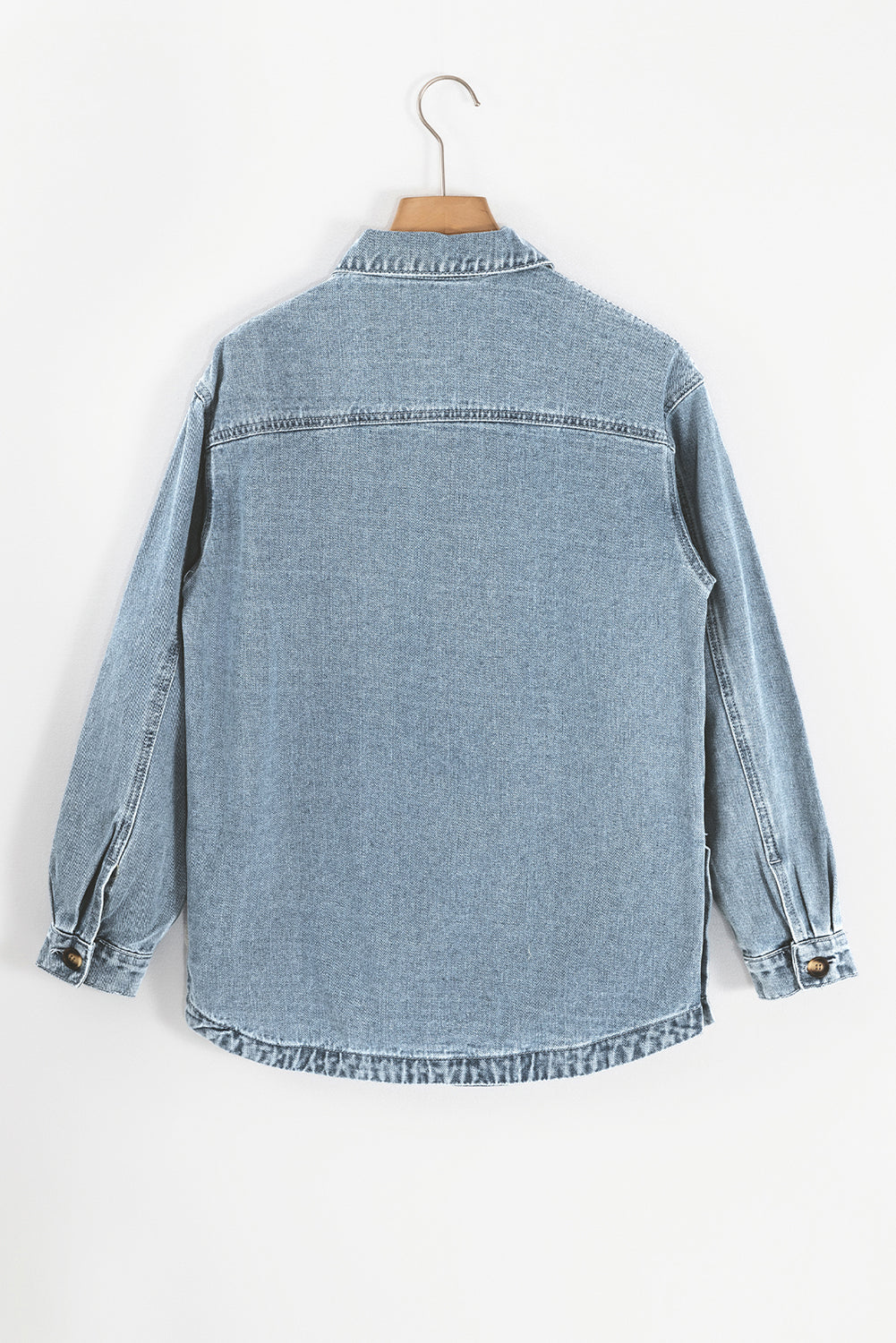 Dusk Blue Slit Buttons Pocketed Denim Jacket eAura