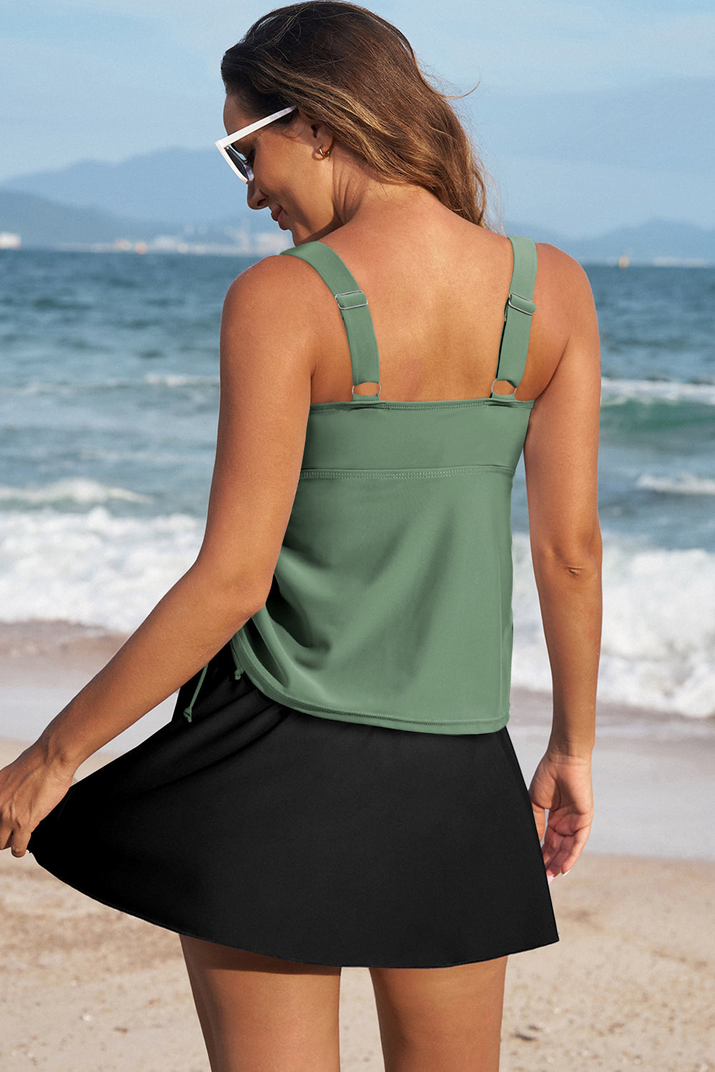 Mist Green Scoop Neck Adjustable Tankini and Matching Skort Bathing Suit BB Fashion Outlet