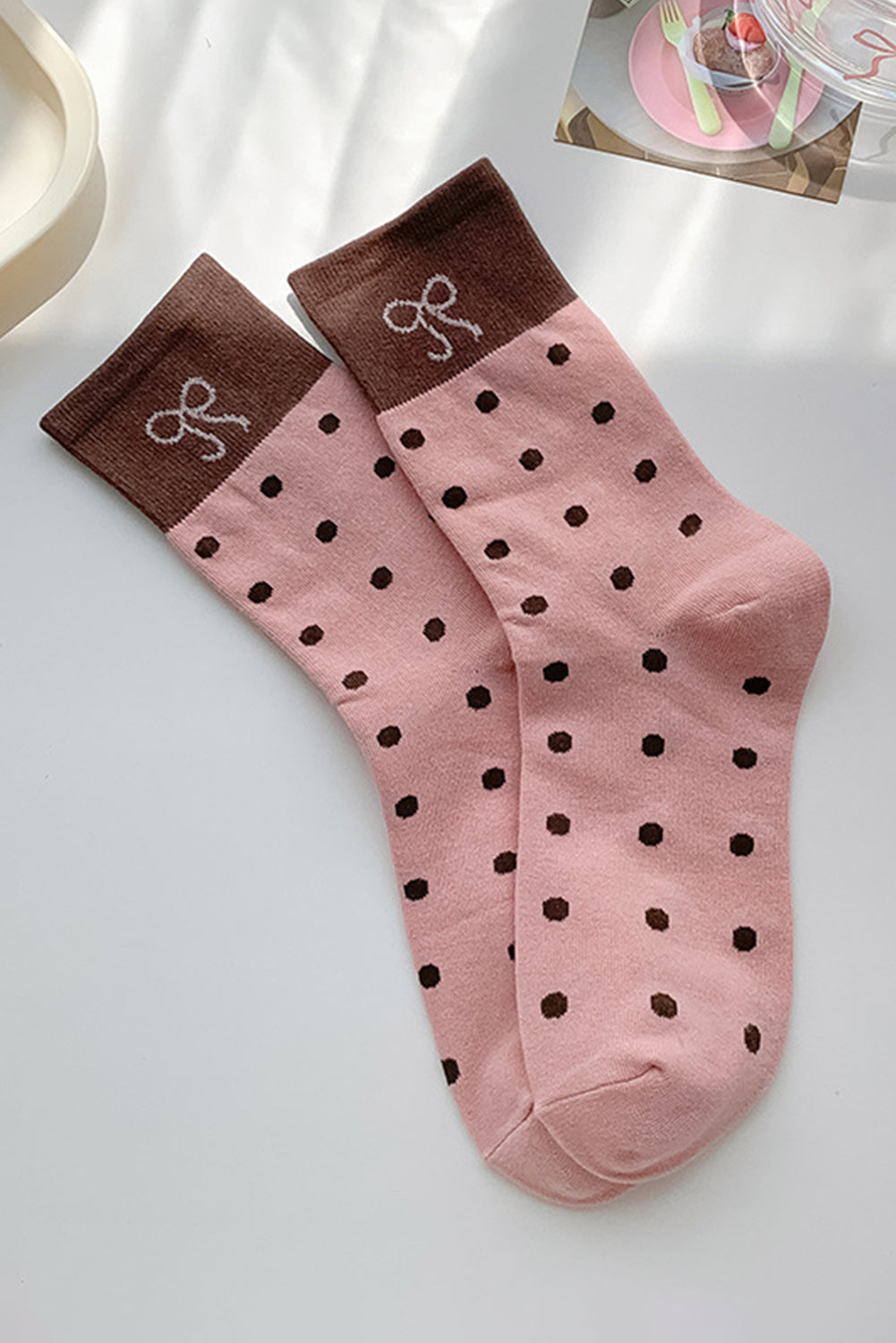 Pink Bow Polka Dot Colour-block Socks
