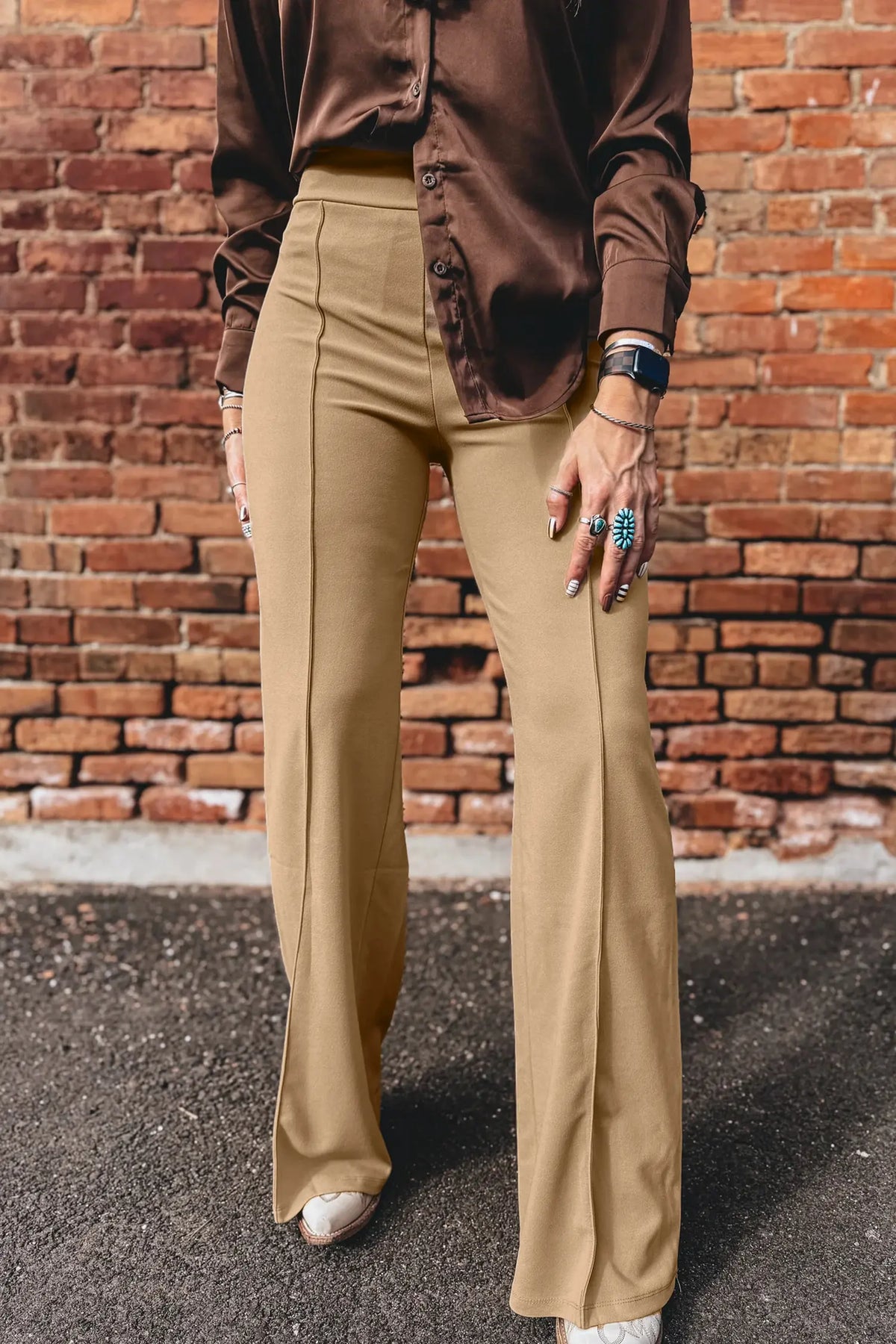 High Waist Full Length Regular Fit Pants – Parchment